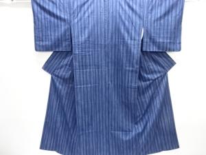 縞織り出し手織り紬着物